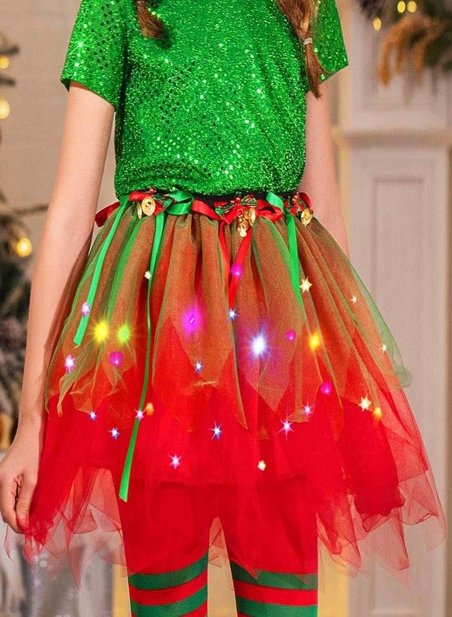 ايفينت تنورة توتو مضيئة لعيد الميلاد من إيرنت، مزينة بفيونكة وأجراس عيد الميلاد، تنورة باليه من التول، زي تنكري لحفلات العطلات، تنورة توتو حمراء - Image 3